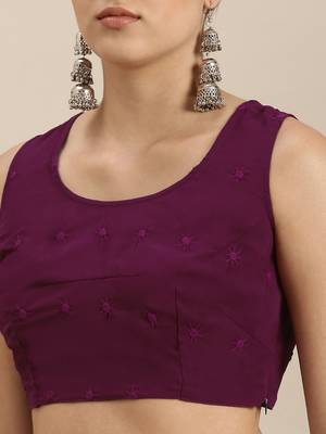 Purple embroidered faux georgette saree with blouse 3