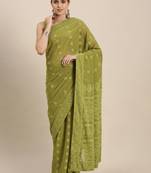 Green embroidered faux georgette saree with blouse