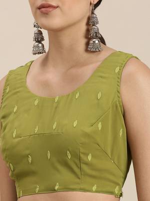 Green embroidered faux georgette saree with blouse 3
