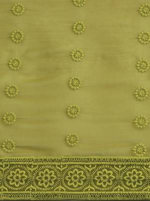 Green embroidered faux georgette saree with blouse 5