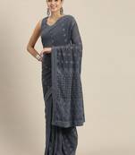 Grey embroidered faux georgette saree with blouse
