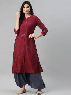 Wine printed cotton ethnic-kurtis 1