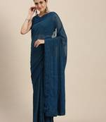 Teal embroidered faux georgette saree with blouse
