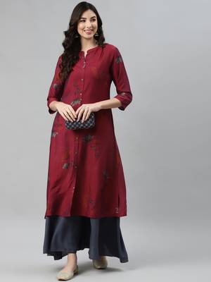 Wine printed cotton ethnic-kurtis 2