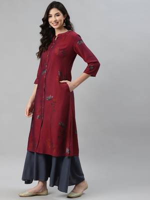 Wine printed cotton ethnic-kurtis 3