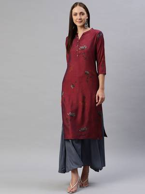 Wine printed cotton ethnic-kurtis 1