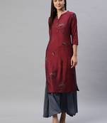 Wine printed cotton ethnic-kurtis