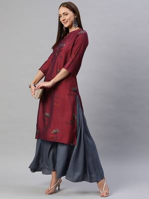 Wine printed cotton ethnic-kurtis 2