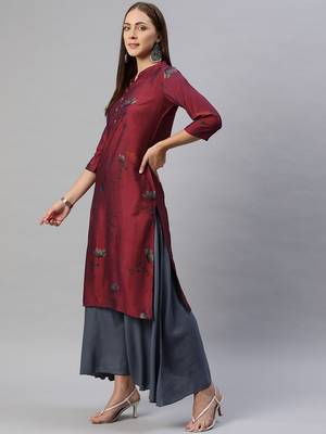 Wine printed cotton ethnic-kurtis 3