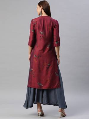 Wine printed cotton ethnic-kurtis 4