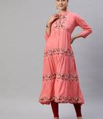 Red embroidered cotton ethnic-kurtis