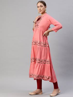 Red embroidered cotton ethnic-kurtis 3