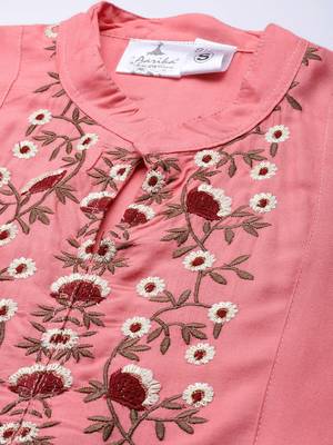 Red embroidered cotton ethnic-kurtis 5
