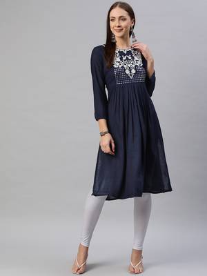 Navy-blue embroidered cotton ethnic-kurtis 1