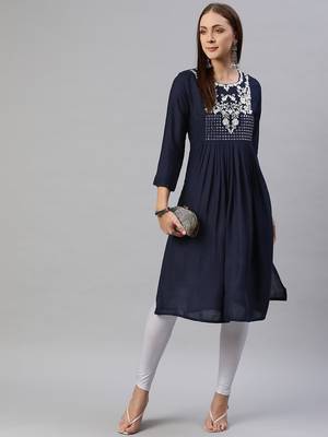 Navy-blue embroidered cotton ethnic-kurtis 2