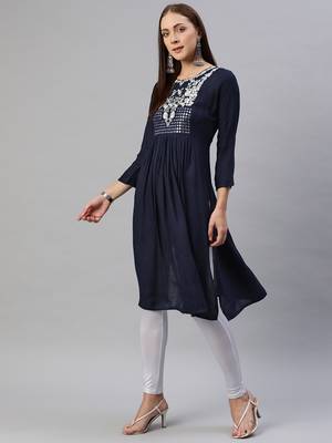 Navy-blue embroidered cotton ethnic-kurtis 3