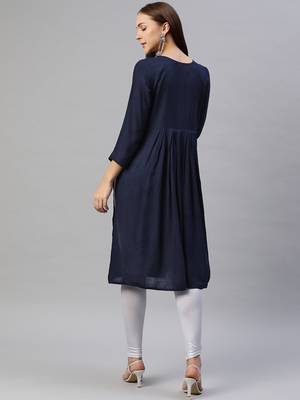 Navy-blue embroidered cotton ethnic-kurtis 4