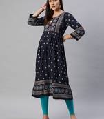 Navy-blue printed cotton ethnic-kurtis