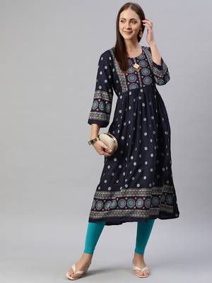 Navy-blue printed cotton ethnic-kurtis 2