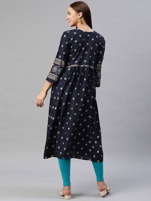 Navy-blue printed cotton ethnic-kurtis 4