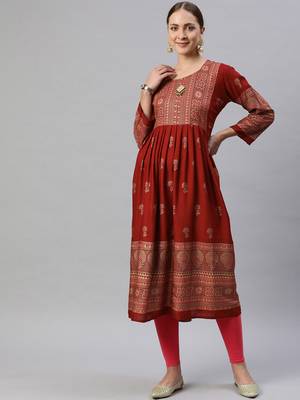 Maroon printed cotton ethnic-kurtis 1
