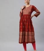 Maroon printed cotton ethnic-kurtis