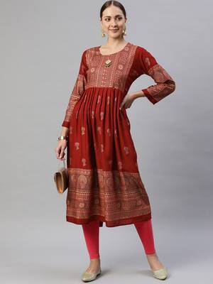 Maroon printed cotton ethnic-kurtis 2