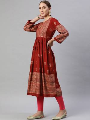 Maroon printed cotton ethnic-kurtis 3