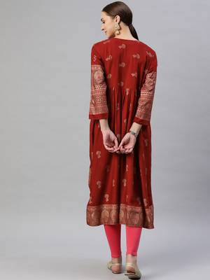 Maroon printed cotton ethnic-kurtis 4