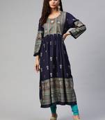 Navy-blue printed cotton ethnic-kurtis