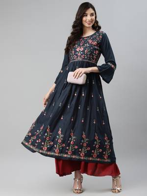 Navy-blue embroidered cotton ethnic-kurtis 2