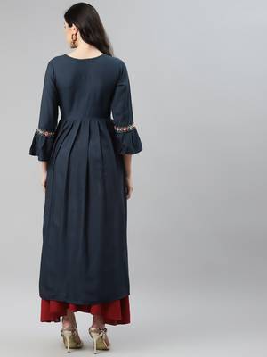 Navy-blue embroidered cotton ethnic-kurtis 4