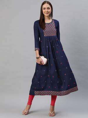 Navy-blue embroidered cotton ethnic-kurtis 1