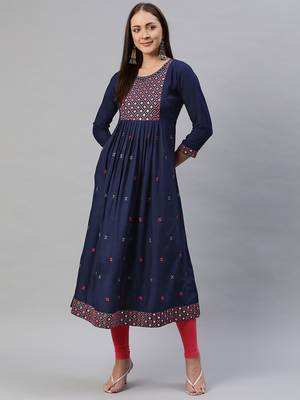Navy-blue embroidered cotton ethnic-kurtis 2