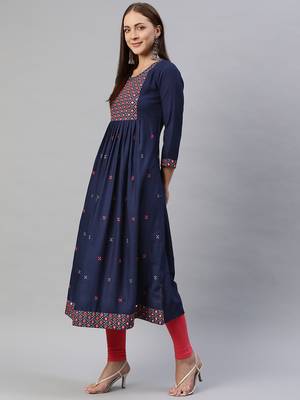 Navy-blue embroidered cotton ethnic-kurtis 3