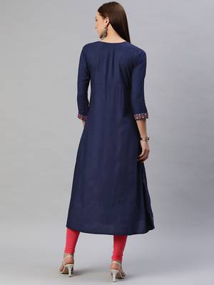 Navy-blue embroidered cotton ethnic-kurtis 4