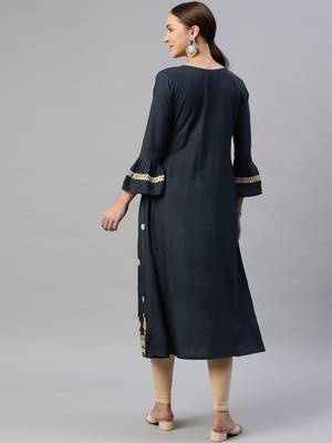 Navy-blue embroidered cotton ethnic-kurtis 4