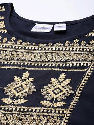 Navy-blue embroidered cotton ethnic-kurtis 5
