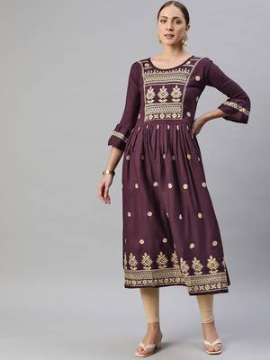 Purple embroidered cotton ethnic-kurtis 1