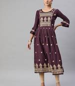 Purple embroidered cotton ethnic-kurtis