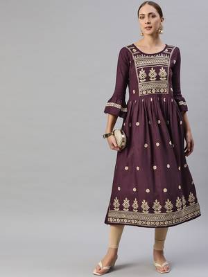 Purple embroidered cotton ethnic-kurtis 2