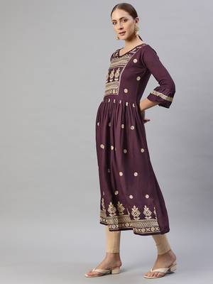 Purple embroidered cotton ethnic-kurtis 3