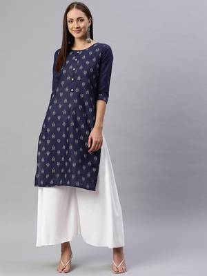 Navy-blue printed cotton ethnic-kurtis 1