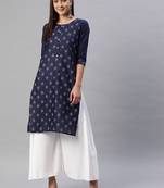 Navy-blue printed cotton ethnic-kurtis