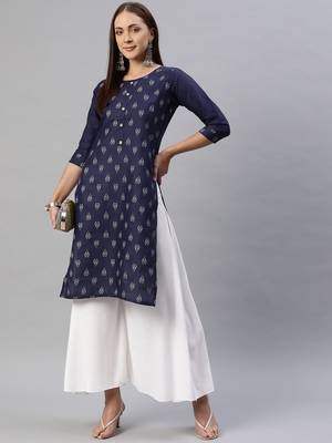 Navy-blue printed cotton ethnic-kurtis 2