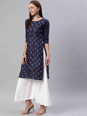 Navy-blue printed cotton ethnic-kurtis 3