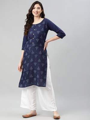 Navy-blue printed cotton ethnic-kurtis 1