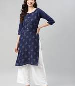 Navy-blue printed cotton ethnic-kurtis