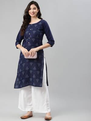 Navy-blue printed cotton ethnic-kurtis 2