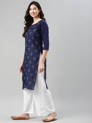 Navy-blue printed cotton ethnic-kurtis 3